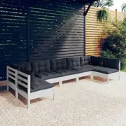 7 Piece Garden Lounge Set with Cushions White Solid Pinewood vidaXL