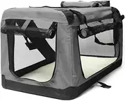 Foldable Pet Carrier Soft Dog Crate Portable Cage Car Travel Bag Kennel Outdoor [Colour: Grey] [Size: L]