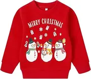 [RETSUGO] Toddler Boy Christmas Fleece Sweater Crewneck Sweatshirt Santa Claus Reindeer Snowman Graphic Pullover Shirt