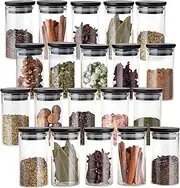 Crutello 20 Pack 4 Oz Spice Jars with Black Bamboo Lids for your Pantry, Airtight Dishwasher Safe Jars with Black Lids and Labels for Spices, Honey, Beans, Rice, Party Favors