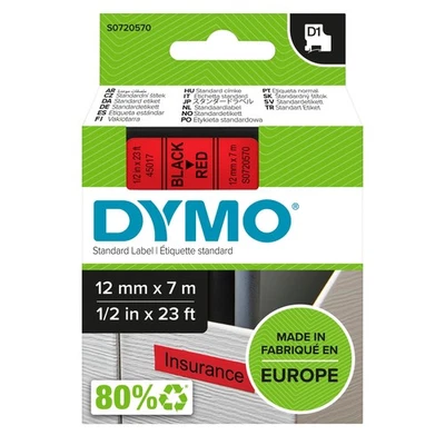 Dymo D1 Label Tape 12Mmx7m Black On Red