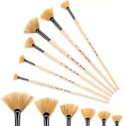 Artist Fan Paint Brush Set of 6, Hog Bristle Natural Hair Anti-Shedding Brush