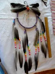 Handmade Purple Dream Catcher w/Pastel Embroidery Thread & Glass Beads in center