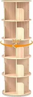 Cuguords Rotating Bookshelf Tower,Corner Bookshelf for Small Space, 360 Display 5-Tier Wood Bookcase Storage Rack, Kids&Adults Spinning Book Shelf,Revolving Bookcase for Bedroom, Living Room