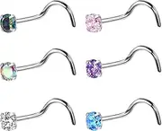 [BelezaDosas] 6pcs G23 Titanium Nose Studs 18G 20G Screw Nose Ring Press Fit 2mm 2.5mm 3mm Piercing Jewelry for Sensitive Skin