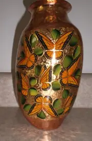 Novica Monarch Butterfly & Leaf Copper & Gold Leaf Vase Retail: $229.00 7.5" T