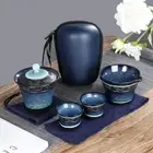 Chinese Kung Fu Travel Tea Set Ceramic Glaze Teapot Teacup Gaiwan Porcelain New