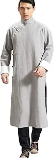 [She likes] Men’s Chinese Traditional Kungfu Tai Chi Cheongsam Suit Mandarin Cotton Linen Martial Arts Uniforms Long Shirt , Grey, X-Large