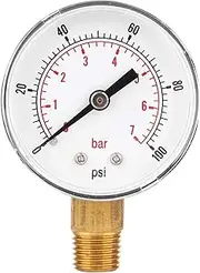 Pressure Gauge 50mm 1/4 BSPT Brass Thread for Fuel Air Oil Gas Water Y50 (0-100PSI 0-7Bar)