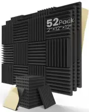 Sound Proof Foam Panels for Walls Self-Adhesive Upgrade 52 2 Inch 52 Pack Black