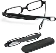 BRUWEN Reading Glasses for Men Women Compact, Scratch Proof, Folding 360°Twist Mini Pocket Pen Clip Readers with Leather Case