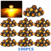 100x 3/4"Round LED Bullet Light Mini Truck Trailer Amber Side Marker Lights 12V
