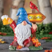 Solar LED Oktoberfest Fall Autumn Gnome Pumpkin & Cardinal Statue Outdoor Decor