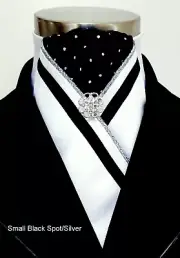 ERA Fiona White Pre-tied Stock Tie - Black Spot Centre, Silver or Gold Trim