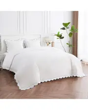 Mlange Home 300 Thread Count Scallop Frame Embroidery Percale Cotton Duvet Set