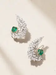 [YEPREM] YEPREM - 18-karat White And Yellow Gold, Emerald And Diamond Earrings - Green - One size One size Green