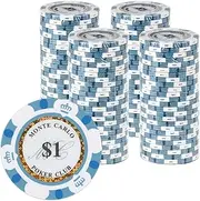 Gamers Lounge Monte Carlo 14-gram Poker Chips (100-pack) - Premium Heavyweight Clay Composite ($1 White)