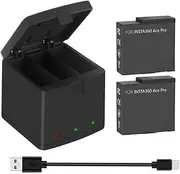 Compatible for Insta360 Ace Pro Ace 2200mAh Battery+3-Slots LED Charger Compatible for Insta360 Ace Pro Battery Accessories(2BatteryWithCharger)