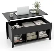 Giantex Lift Up Coffee Table, Rising Center Table with Lift Top, Hidden Compartment & 3 Cubes, Modern Dining Accent Table Furniture for Living Room & Reception Room, Black
