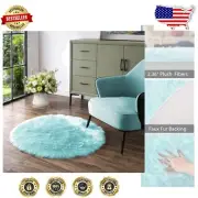 Durable 4ft High Pile Faux Fur Rug - Fluffy Round Rug for Bedroom & Living Room