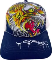 NWT Ed Hardy Screaming Tiger Blue Mesh Back Adjustable Snapback Trucker Hat Cap