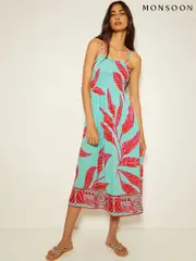 Monsoon Green Pamela Palm Print Midi Sundress (F22758) | $150