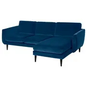 SMEDSTORP 3-seat sofa with chaise longue, Djuparp dark green-blue/black