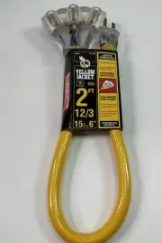 Extension Cord Power Block 12/3 Cord With 3-Outlet Lighted Yellow Jacket