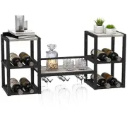 GiftGo Industrial Greige Wall Mounted Wine Rack with 3 Steam Glass Holder Par...