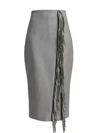 NEW Brunello Cucinelli Fringe Trim Wool Midi Skirt IT 46 $2145