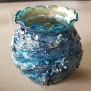 Unique, One of A Kind Decoupage Flower Vase Hand Painted & Signed. Glue/Gold