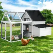 Water Resistant Rabbit Hutch Chicken Coop Pet House Cage Built In Foldable Ramp