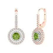 2.4 Round Cut Halo Natural Peridot Drop Dangle Earrings Solid 14k 2 tone Gold
