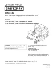 Owners Manual Sears Craftsman 20.0 HP Zero Turn Riding Mower ZTS 7500 -107.27788