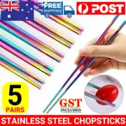 5 Pairs Stainless Steel Chopsticks Titanium Plated Rainbow Metal Cutlery AU