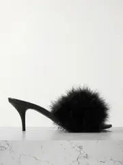 [Balenciaga] Balenciaga - Boudoir Feather-trimmed Leather Mules - Black - IT37 IT 37 Black