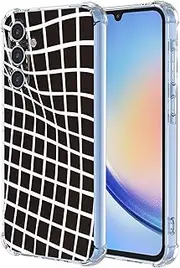 [JDYGWK] for Samsung A34 5G Galaxy A34 5G Case Clear Flower Pattern,Soft TPU Silicone,Thin,Shockproof,Anti-Scratch Protective Cover for Samsung Galaxy A34 5G,Black White Checkered