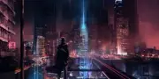 Anime cyberpunk skyscraper glowing futuristic city Playmat Gaming Mat
