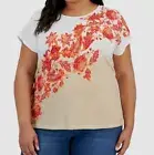 Tommy Hilfiger Womens' White Ombre Floral Print T-Shirt Plus Size 1X