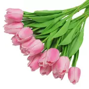 NNEOBA Real Touch Pink Tulip Bouquet - Set of 10 Artificial Mini Tulip Flowers