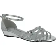 Easy Street Women Ankle Strap Wedge Sandals Tarrah Size US 7.5W Silver Glitter