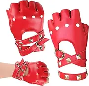 [Generico] Gloves Without – Half Finger Dance Gloves | Coplily City Gloves | Cosplay Rivet Cable Mitten | Faux Leather | Black Biker Punk Mitts For Women Mens Kids Dancing, Costume