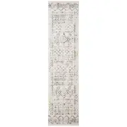 Tulum Ivory/Gray 2 ft. x 12 ft. Border Tribal Distressed Runner Rug