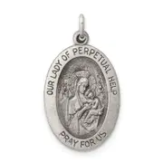 Sterling Silver Antiqued Our Lady Of Perpetual Help Oval Medal