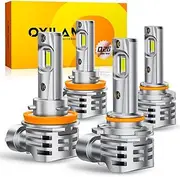 OXILAM Q26 H11 9005 Light Bulbs Combo, 56000LM 700% Brighter 6500K Cool White Light, 1:1 Size H11/H9/H8 9005/HB3 Fog Light Halogen Replacement, Fanless Design, IP68 Waterproof, Pack of 4