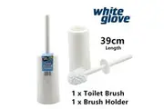 Heavy Duty Toilet Brush With Holder Set Cleaning Tool Plastic Bathroom White