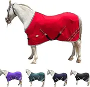 Majestic Ally Anti Pill Fleece Horse Blanket/Sheet with Silver Braided Rope (Red, 70)