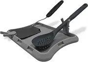 Blue Bosti Nottadrip Silicone Spoon Rest for Stove Top - Kitchen Spoon Rest for Countertop, Ladle Holder, All in 1 Serving Station, Elevate Handles, Drip to Tray, Mess Free - 3PC Set No Trivet - Gray