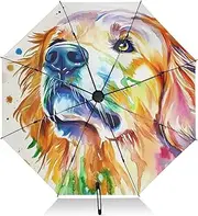 [PDZRMY] UV Protection Travel Umbrella Dog Portrait Watercolor Compact for Rain and Sun - Auto Open and Close UPF 50+ Windproof Portable 46” Sun Umbrella for Women and Men