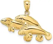 [JewelryWeb] 14ct Gold Triple Manatee High Polish / 2 d Charm Pendant Necklace 14.4x30.9mm Wide 4.2mm Thick